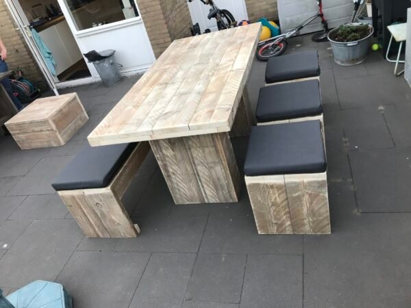 Steigerhout Picnick Tuinset met blokonderstel - Afbeelding 2