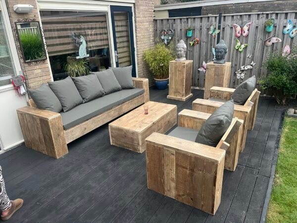 Steigerhout Loungeset - 1 bank 2 loungestoelen